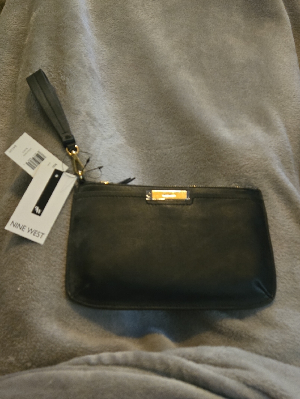 Nine West Black Leather Wristlet with Gold Accent